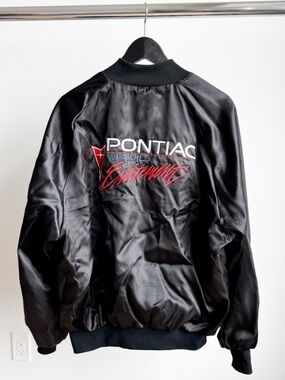 Vtg 80s Pontiac We Build Excitement Satin Racing Bomber West Ark USA Lined READ
